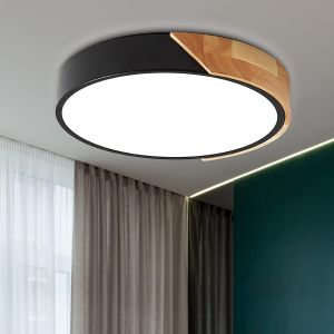Plafonnier Led Noir, Ø 30 Cm, Plafonnier En Bois, Plafonnier Led Rond Moderne En Bois 24 W, Lumière Blanche 6 500 K, Luminaire De Plafond Pour Salon, Cuisine, Chambre, Couloir, Salle À Manger, Balcon - Neuf