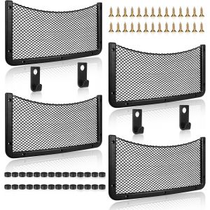 Lot de 4 filets de rangement pour camping-car, sacs de rangement &eacute;lastiques avec cadre en plastique, accessoires pour t&eacute;l&eacute;phones portables, bouteilles d'eau et articles de toilette, 42 x 21 cm - Neuf