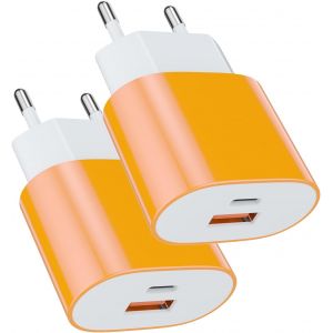 LORANKA-25W USB Type - C Chargeur Rapide Adaptateur de Charge Alimentation 15W USB Type - A Chargeur (Orange 2pcs) pour: iPhone 17/16 Pro/Max/Plus / 15 14 13 12 11 Pro Max x XS Samsung - Neuf