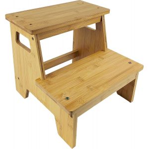 SUBZONAL-Marche Pied Bois, avec 2 Marches, Poign&eacute;e et Tapis Antid&eacute;rapant, S&ucirc;r et Stable, Surface Lisse et sans Bavure, Adapt&eacute; Aux Salles de Bains, aux Cuisines et aux Chambres d'enfants - Neuf