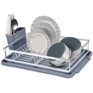 Égouttoir À Vaisselle, Compact, En Aluminium Inoxydable, Avec Porte-Couverts Et Espace Pour 11 Assiettes, Tasses Et Bols, Bleu - Neuf