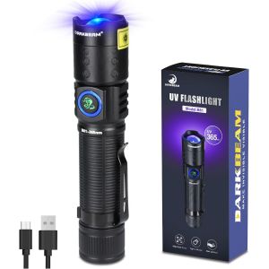 HLJHJ-Lampe de poche UV 365 nm, lumière noire, lampes de poche LED ultraviolettes, lampe en bois rechargeable USB-C rechargeable, résistante à l'eau pour la vérification des billets de banque et - Neuf