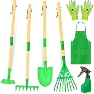 NouvelHorizonstore-Ensemble d'Outils de Jardinage Enfant, Jouets de Jardinage avec Pelle Gants Tablier Arrosoir, Kit de Jardinage pour Gar&ccedil;ons et Filles 3 Ans+ (Vert) - Neuf