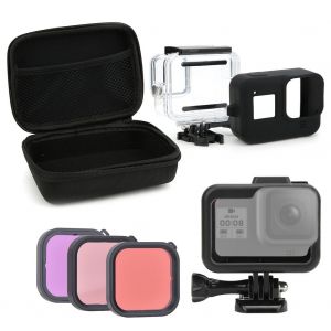 Boitier etanche en plastique AT1030 45 m, filtre de plongee, film trempe, kit d'accessoires pour camera de sport pour GoPro Hero 8 - Neuf