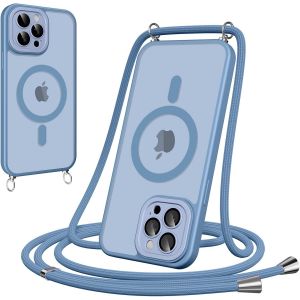 Maa-Coque Magnétique Pour Iphone 11 Pro Max Avec Cordon, [Compatible Avec Magsafe] Etui Translucide Mat Arrière Anti-Jaunissement Antichoc Réglable Portable Lanyard Case Protection, Bleu Clair - Neuf
