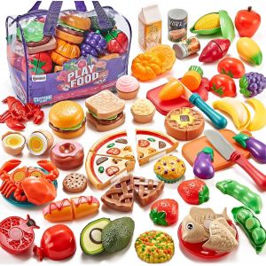 78Pc Jouets À Découper Avec Sac De Rangement,Accessoire Cuisine Enfant,Dinette Enfant Ustensile Cuisine Enfant,Jeu De Rôle De Chef Kit Cuisine Enfantjouet Éducatif Éveil Montessori - Neuf