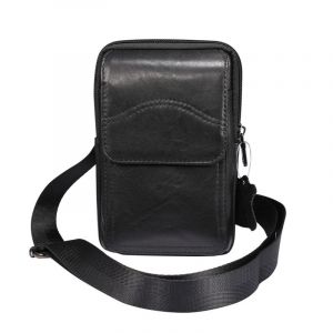 Sacoche noire pour téléphone portable, sac d'affaires vintage en cuir véritable, sac à main de voyage multifonction, sac à dos bandoulière, pochette, sac banane - Neuf