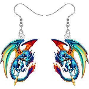 Kal-Boucles D'oreilles Dragon Épée Fantaisie Acrylique Pendentif Bijoux De Dinosaures Cool Stuff Cadeaux Esthétiques De Dragon Pour Les Femmes, Les Mamans Et Les Amoureux Des Animaux - Neuf