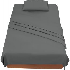 Tzf-Parure De Lit 120x190/200 3 Pièces En Microfibre - Drap Housse 120x200 Cm - Drap Plat 1 Personne 180x280 Cm - 1 Taie D'oreiller 50x80 - Gris Fonce - Neuf