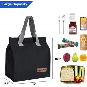 SUBZONAL-Sac Isotherme Repas pour Homme Femme Enfant, R&eacute;utilisable Lunch Bag Isotherme, &eacute;tanche Sac Dejeuner pour le Travail Bureau l'&eacute;cole le pique-nique Les Voyages Picnic (Noir) - Neuf