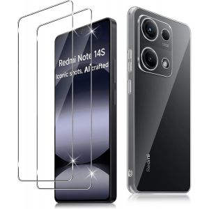 2 Pi&egrave;ces Verre Tremp&eacute; pour Xiaomi Redmi Note 14S et 1 Coque, 0.33MM Film Protection &eacute;cran, 9H Duret&eacute;, HD Transparent Vitre Protection, Antichoc Antirayures Souple TPU Bumper Housse - Neuf