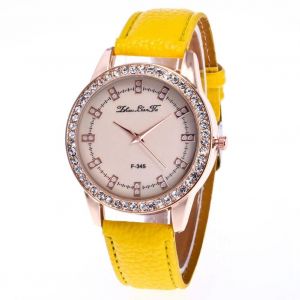 Zhoulianfa Mode Femmes M&eacute;tal Quartz Mouvement Montre Bande R&eacute;glable Filles Montre-Bracelet (Jaune) - Neuf