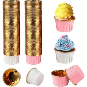 Jexnovashop-120 Pi&egrave;ces Caissettes Cupcake, Caissette Muffins Papier En Feuille D'aluminium, Caissettes Muffins &Agrave; L'eau Et &Agrave; La Graisse,Papier Muffin Pour Les Anniversaires, Les Mariages (Blanc, Rose) - Neuf