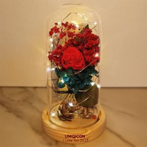 Valentine's Day Eternal Rose Under Bell,Beauty and the Beast Rose,Eternal Rose Glass Dome with LED Light and Base,Wedding Home Decor,Gift for Women,Friends,Birthday,Mother's Day.[S183] - Neuf