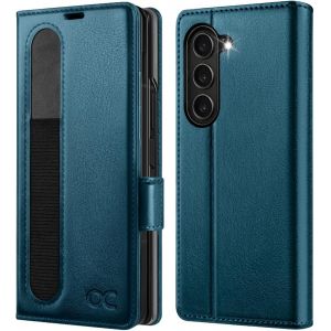 acdsgd-Coque pour Samsung Galaxy Z Fold 6 avec Porte S-Pen, Antichoc Housse Cuir PU Portefeuille EtuiVerre tremp&eacute; ProtectionRFID BlocageFentes pour Cartes Coque Galaxy Z Fold 6, Bleu Paon - Neuf