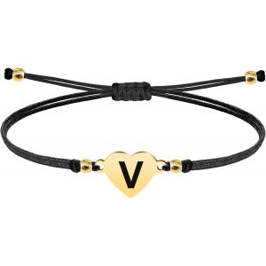 Eryi-- Bracelet Lettre Initiale A - Z En Acier Inoxydable Avec Fil Ciré, Bracelet Femme Ou Homme, Bracelet Coeur Avec Lettre Gravée, Cadeau Pour Mère, Fille, Amie, Petite Amie - Neuf