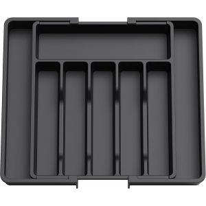 (Noir) Organiseur De Couverts, Tiroir Extensible, Organiseur De Tiroir Réglable Pour La Cuisine, Rangement Compact En Plastique Pour Ranger Cuillères Et Fourchettes - Neuf