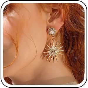 Kal-Boucles Oreilles Boho Soleil Longues Boucles Oreilles Or Perle Cz Boucles D'oreilles Soleil Cristal Goutte Dangle Clou D'oreille Bridal Rhinestone Dangle Oreille Bijoux Pour Femmes Et Filles - Neuf