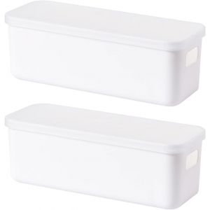 2 Pi&egrave;ces Bo&icirc;te de Rangement avec Couvercle,Panier de Rangement en Plastique,Bac de Rangement Plastique avec Poign&eacute;es Paniers et Boites de Rangement pour Cuisine,Salle de Bain (28x9,5x10cm) - Neuf
