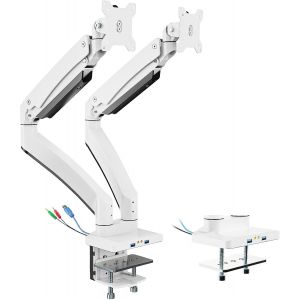 Support Ecran Pc 2 Ecran De 17 À 35 Pouces, Lourd Premium Aluminium Bras Articulé Ressort À Gaz, Bras Supporte 15 Kg Par Bras, 2X3.0 Usb Port, Réglable En Hauteur Bras Ecran Pc Blanc - Neuf
