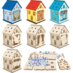 7 Pièces Kit De Bricolage En Bois Pour Enfant Maison En Bois Hanoukka Avec Peintures Acryliques Pour Assembler Et Diy Colorier Hanoukka Bibelot Décoration Hanoukka Noël Nouvel An Maison[Z350] - Neuf
