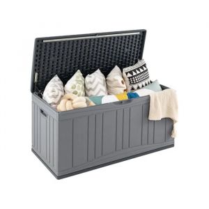 Costway Coffre De Rangement Ext&eacute;rieur 300 L En Hdpe Malle De Jardin Avec V&eacute;rins & Couvercle Verrouillable Gris - Neuf