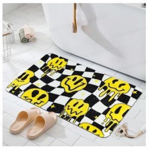KAL-Tapis De Salle De Bain À Carreaux Noir Et Blanc Art Amusant Souriant Tapis De Bain Absorbant Antidérapant Et Lavable, Convient Pour Baignoire, Douche Et Buanderie, 50X80Cm - Neuf