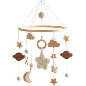 Eryi-Mobile U2013 Mobile À Suspendre Pour Lit, Mobile Unique En Feutre Pour Bébé, Bois Naturel Et Coton, Non Toxique, Sons Apaisants, Cadeau De Naissance Pour Bébé (Unisexe, Ciel Clair) - Neuf