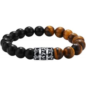 Eryi-Bracelet Charme Pour Homme Garçon, Bracelet Perles Boules Verre Acier Inoxydable Tête De Mort Crâne Couleur Argent Noir Fantaisie Cadeaux Anniversaire Noël Halloween - Neuf