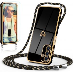 CAUC-Coque de protection pour Samsung Galaxy A15 5G avec bande et film de protection - Protection de l'appareil photo - C?ur Love - Design &agrave; 360 &deg; - En silicone TPU r&eacute;sistant aux chocs - Avec - Neuf