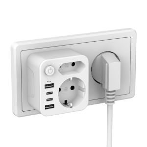 Multiprise avec 4 blocs d'alimentation, prises avec USB C, multiprise pour prise USB, 2 adaptateurs USB C et double prise pour prise, adaptateur de prise, - Neuf