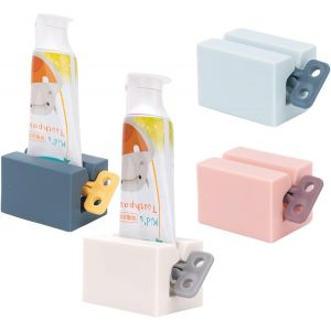 KALANKA-Lot de 4 Presse-Dentifrice, Tube &agrave; Rouler avec poign&eacute;es d&eacute;polies, Support de Dentifrice, Organisateur de Salle de Bain, &eacute;conomise Le Dentifrice et Les cr&egrave;mes (4 Couleurs) - Neuf