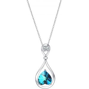 Kal-Collier Femme Coeur D'amour Cristal De Swarovski Pendentif Infini En Argent 925 Avec Zircon Etoile Bijoux Fantaisie Avec Chaîne De 17.7" - Cadeaux Pour Maman(Argent Bleu) - Neuf