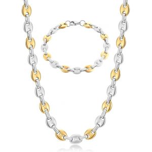 Eryi-Chaine Maille Grain De Café Homme Collier Et Bracelet En Acier Inoxydable, 6mm 9mm 11mm Argent/Or/Noir - Neuf