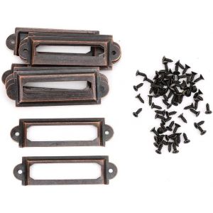 20Pcs Porte Etiquette Metal, Cadre Étiquette de Nom Porte Poignée Cadre Nominative de tiroir de classeur Office Décoration(Bronze rouge) - Neuf