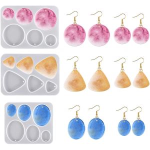 Lot De 3 Moules &Agrave; Bijoux En R&eacute;sine &Eacute;poxy, Pendentifs, Boucles D'oreilles, Moules En Silicone Ronds, Ovales, Triangles, Bijoux En R&eacute;sine Coul&eacute;e, Moule En Cristal, Moule Pour Bricolage - Neuf