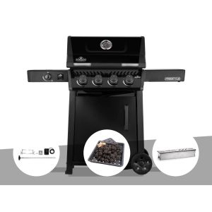 Barbecue gaz Freestyle 425 noir 4 br&ucirc;leurs + 1 r&eacute;chaud lat&eacute;ral + R&ocirc;tissoire + Plateau charbon + Boitier de fumage - Napol&eacute;on - Neuf