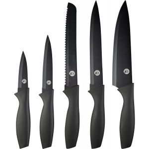 ERYI-Set Couteau Cuisine, Couteaux Compris Couteau D'Office, Universel, Couteau À Pain Et Couteau De Chef, Acier Inoxydable, Revêtement Antiadhésif, 5 Pièces, Manche Ergonomique - Neuf