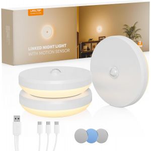 Veilleuse Led Lampe Avec Mouvement Detecteur - Aimantée Lumiere Placard Rechargeable Sans Fil Avec Liaison & Motion Sensor Détecteur Interieur Pour Passage Couloir Escalier | 3 Pièces - Neuf