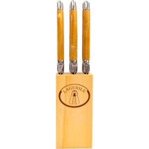 Eryi-- Bloc Couteaux 6 Pièces - Bloc De Rangement En Bois - 6 Couteaux, Lames Dentelées En Acier Inoxydable, Manche Façon Corne Blonde - Ustensiles De Cuisine, Style Intemporel - Neuf
