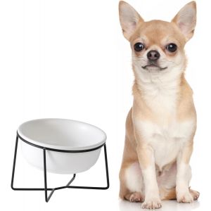 Kalanka-Gamelle Chat Chien - Gamelle Chat Surélevée Et Inclinée Avec Support - Gamelle Pour Chat Et Petit Chien Choit En Ceramique - Anti Vomissements Orthopédique Bol Pour Eau Et Nourriture - 450ml - Neuf