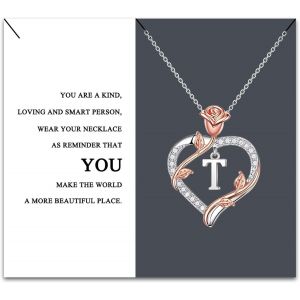 Kal-Colliers Pendentif Lettre Initial Pour Femme, A-Z Avec Pendentif En Forme De Coeur En Forme De Rose Colliers F&ecirc;te Des M&egrave;res No&euml;l Anniversaire Cadeaux Pour Femme M&egrave;re Femme Amie - Neuf