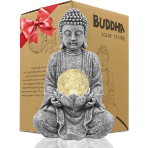 NouvelHorizonstore-Meditation Statue de Bouddha Decoration Jardin Exterieur -Jardin Zen Figurine de Boudha Idee Cadeau Femme Maman,Lampe Globe Solaire avec D&iquest;&iquest;coration en Verre pour Balcon,Patio,Porch - Neuf