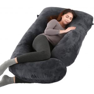 Ulteronixshop-Coussin De Grossesse 145 Cm &iquest; Soutien Jambes, Dos, Cou, &Eacute;paules, Hanches, Ventre Pour Femmes Enceintes, Avec Housse Amovible Et Lavable En Velours (Gris Noir) - Neuf