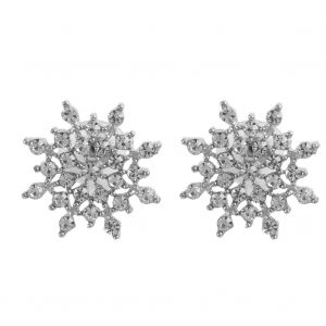 Boucles D'oreilles Pendantes En Forme De Flocon De Neige Pour Femme, Bijoux Delicats Avec Strass (Argent) - Neuf