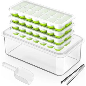 Lot De 4 Bac À Glaçons En Silicone - Avec Couvercle Et Pince - Empilable,Certifié Lfgb Et Sans Bpavert Nosku - Neuf