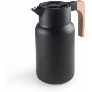 Letnerny-62598 - Thermo Jug Wood Black, Thermos Pour Liquides, Garde Froid Et Chaleur, Polypropyl&egrave;ne, Double Paroi Avec Couche De Verre &Agrave; Lint&eacute;rieur, Bouchon Isolant, Contenance 1 L, Noir - Neuf