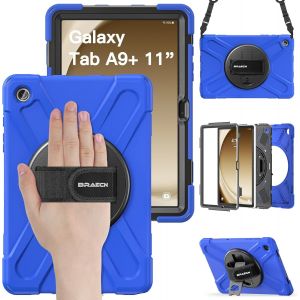 Pour Coque Samsung Galaxy Tab A9+ Plus 11 Pouces 2023, Étui De Robuste Avec Support Rotatif À 360°Et Dragonne, Bandoulière, Porte-Stylet, Résistant Housse Pour Sm-X210/X216/X218, Bleu - Neuf