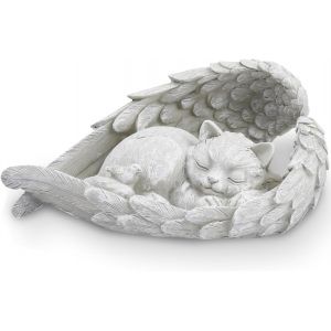 Subzonal-Statue Pierre Comm&eacute;morative Pour Animaux De Compagnie,Statue Chat Statue Jardin Exterieur Resin Statue D&eacute;coration De Jardin Chat Endormi Dans Une Aile D'ange Pour Honorer Un Animal Ch&eacute;ri - Neuf