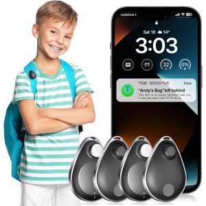 NouvelHorizonstore-Utag Lot de 4 traceurs GPS pour enfants avec &iquest;&iquest;tiquette de s&iquest;&iquest;curit&iquest;&iquest;, fonctionne avec Apple Find My (iOS uniquement), mode perdu, dispositif anti-suppression MFi certifi&iquest;&iquest; - Neuf